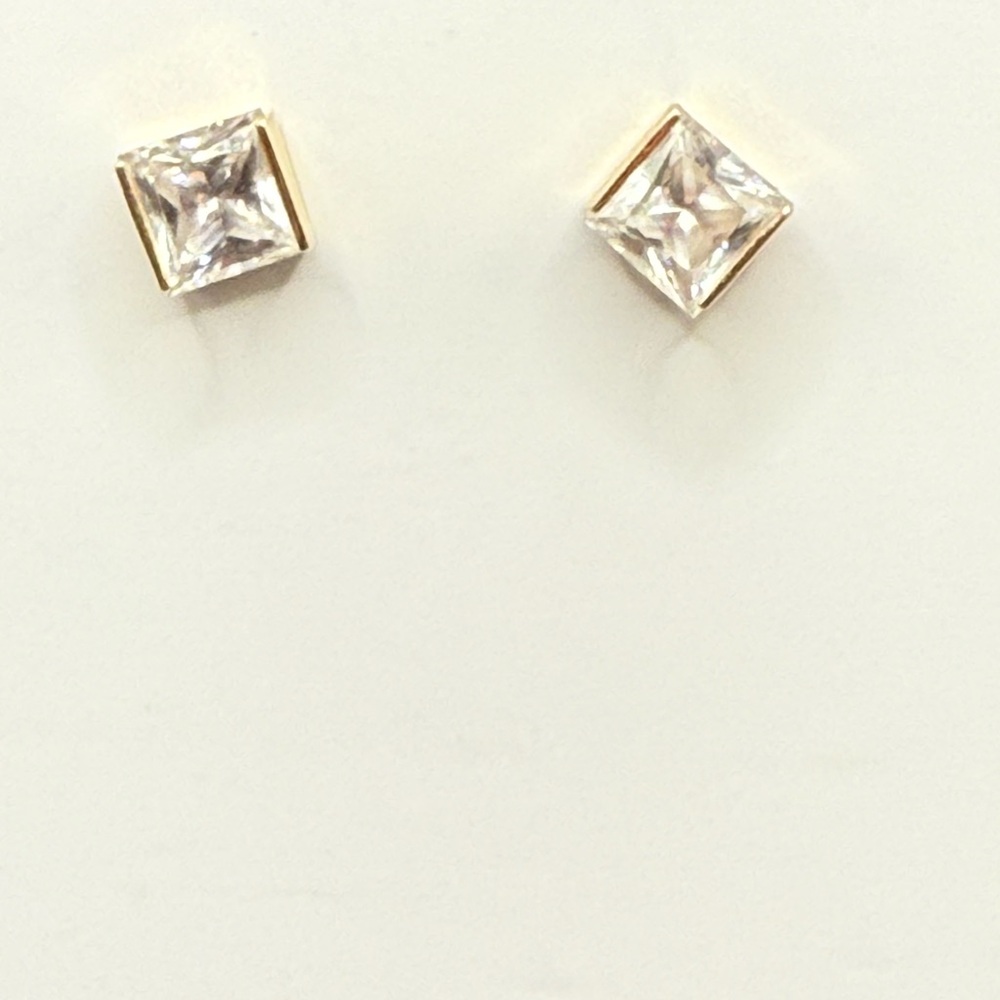 Gold CZ Square Stud Earrings